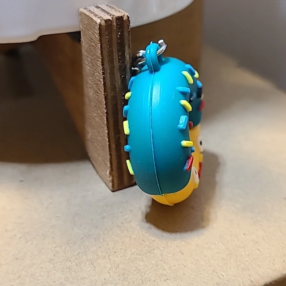 Cute Donut Keychain with Face, Teal Icing and‎ Sprinkles, Fun Food Accessory